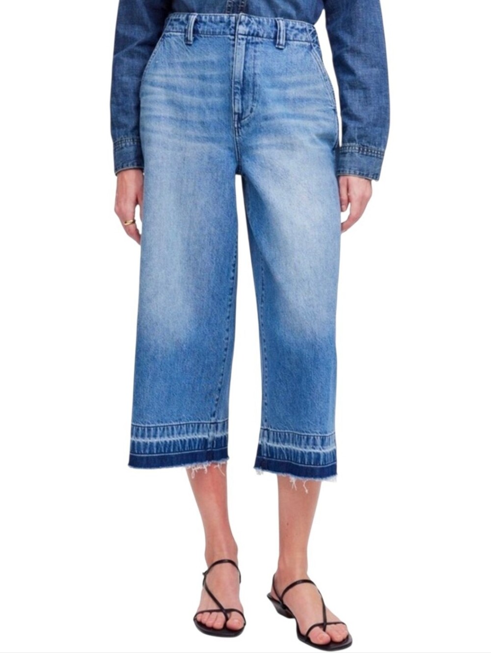 Madewell Release Hem High Waist Denim Culottes Jeans Women Size 27 Blue Wide Leg